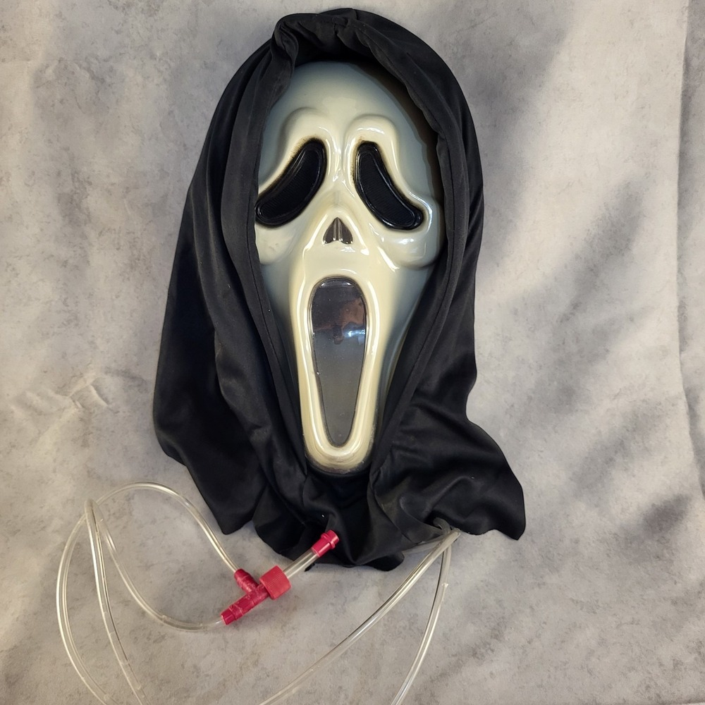 Vintage Scream Ghost Face Halloween Mask With Tube For Blood Plastic Mesh Eyes